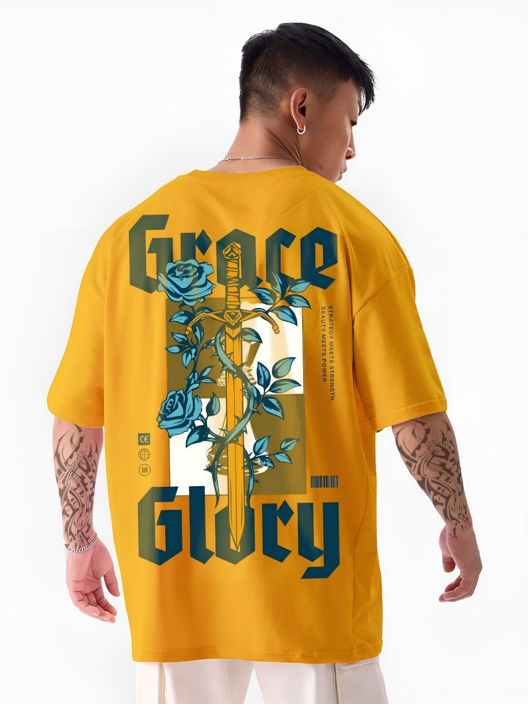 ANGERHOOD Graphic Grace And Glory Printed Drop-Shoulder Sleeves Oversized Cotton T-shirt