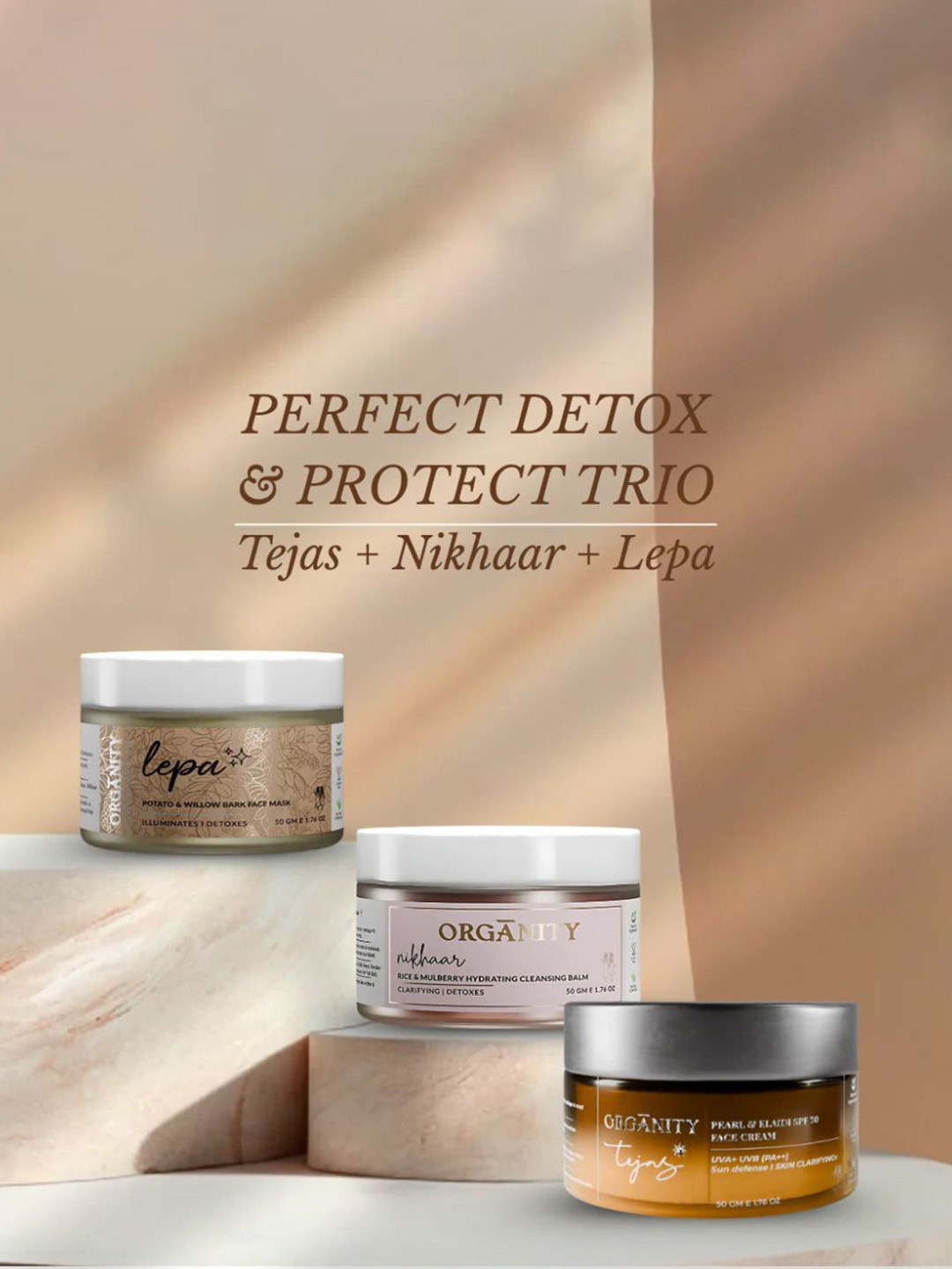 Organity Set Of 3 Tejas, Nikhaar & Lepa Detox & Protect Trio - 50g Each