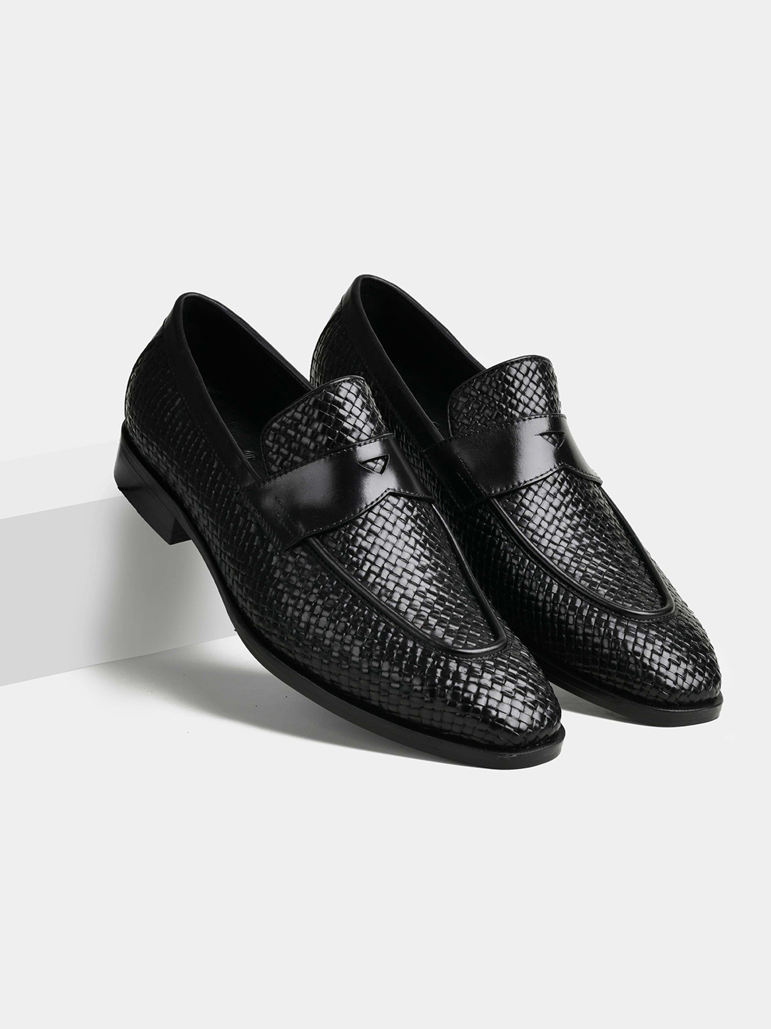 LUXORO FORMELLO Men Square Toe Weaved Leather Formal Slip-On Shoes