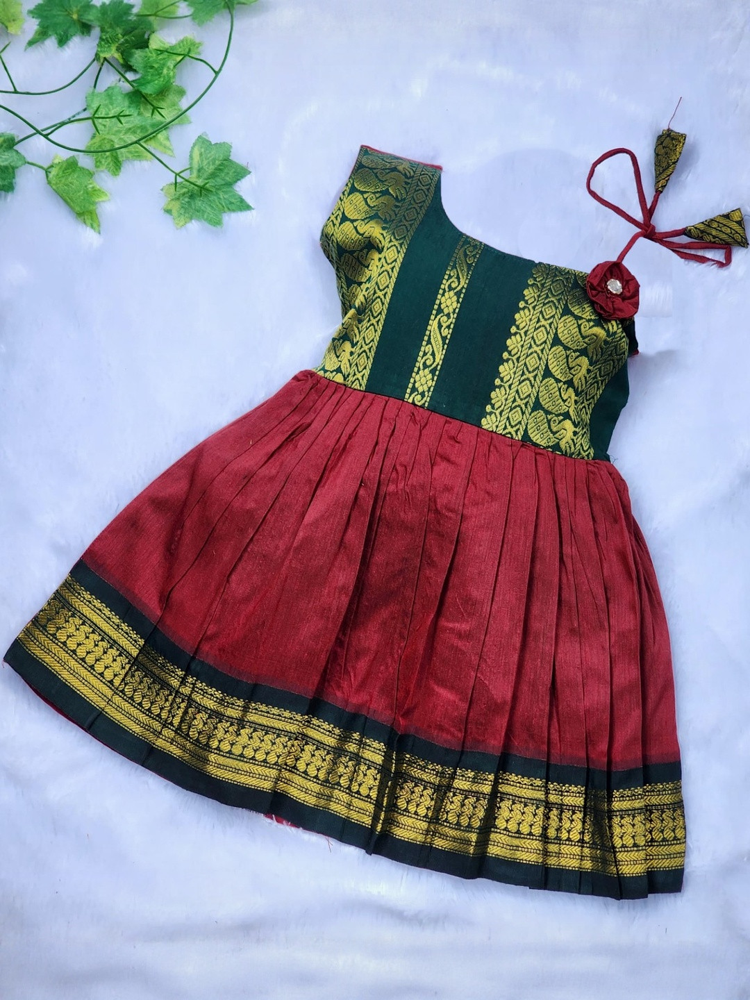 AMBA COLLECTION BOUTIQUE Girls Ethnic Wear Cotton Flower Knot Frock