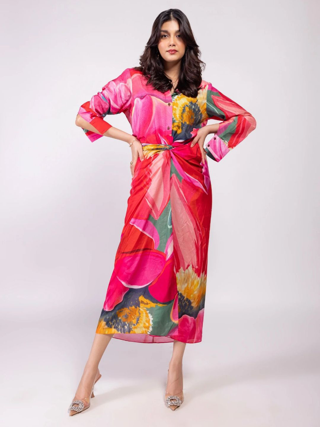 POPPI Abstract Printed Shirt Style Top