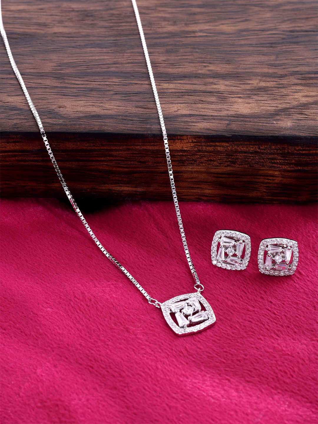 DIAVO 925 Sterling Silver Rhodium-Plated Zircon-Studded Jewellery Set