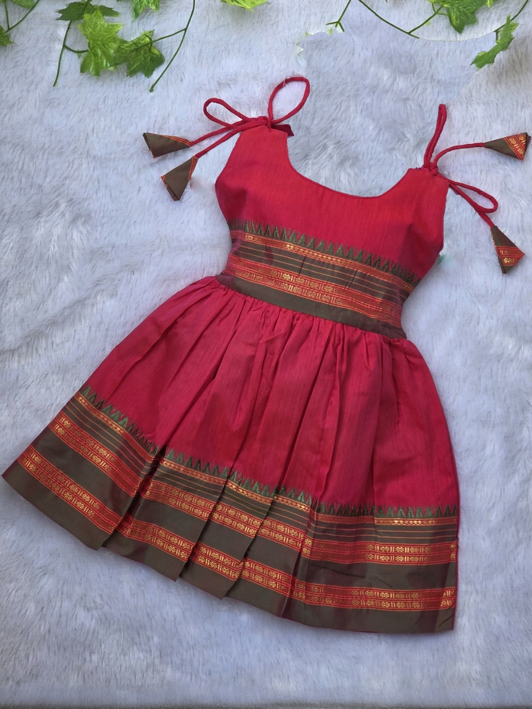 AMBA COLLECTION BOUTIQUE Girl Ethnic Wear Narayan Peth Cotton Silk Knot Frock