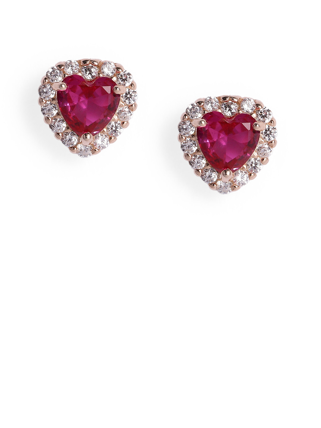 Luxevogue Women 18K Rose Gold plated 925 Sterling Silver Ruby Pink Heart Shape Earrings