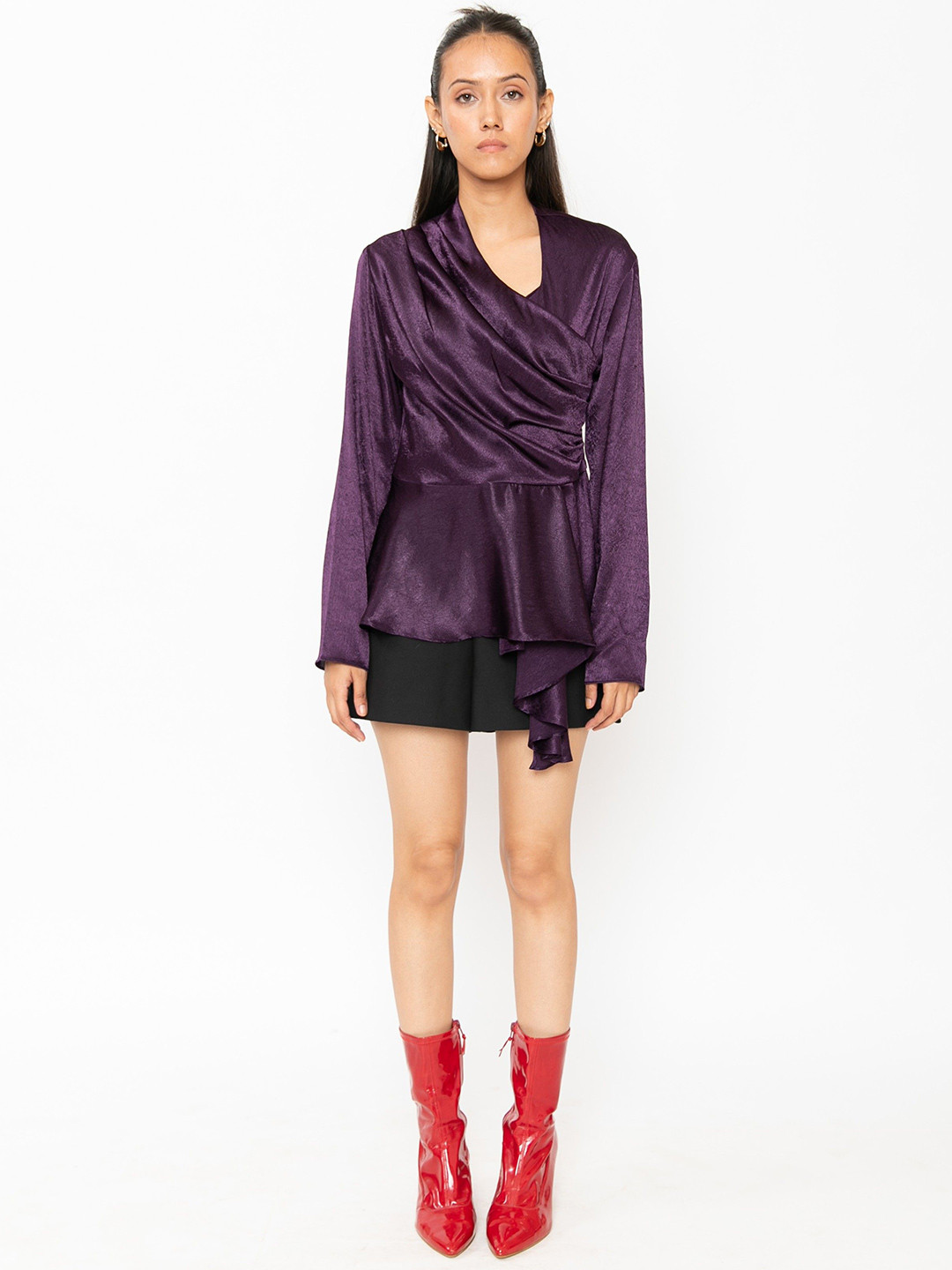 Contemponari Wild Flowers V-Neck Satin Longline Top