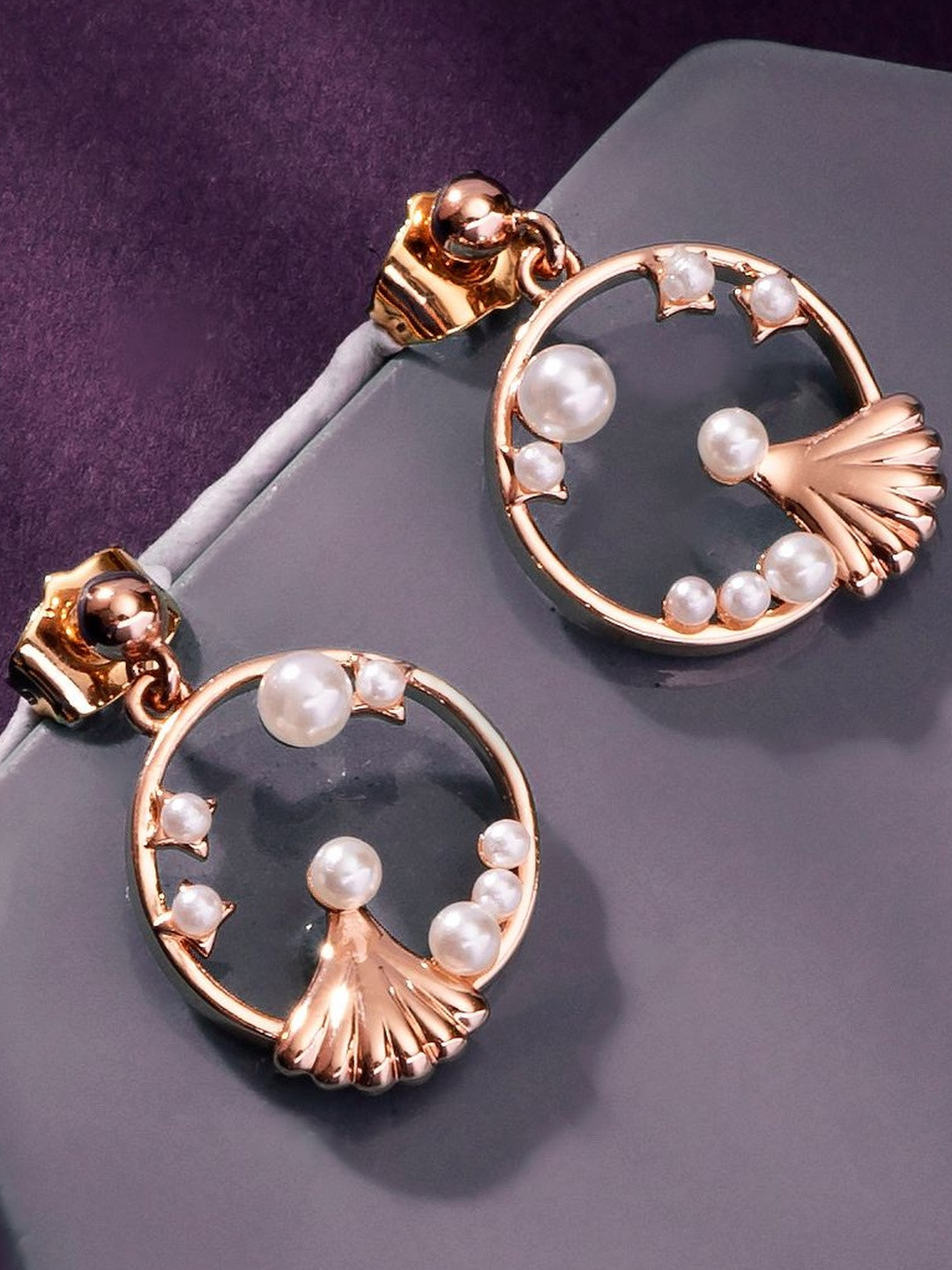 Ashnera Rose Gold Plated Pearl Drop Earrings