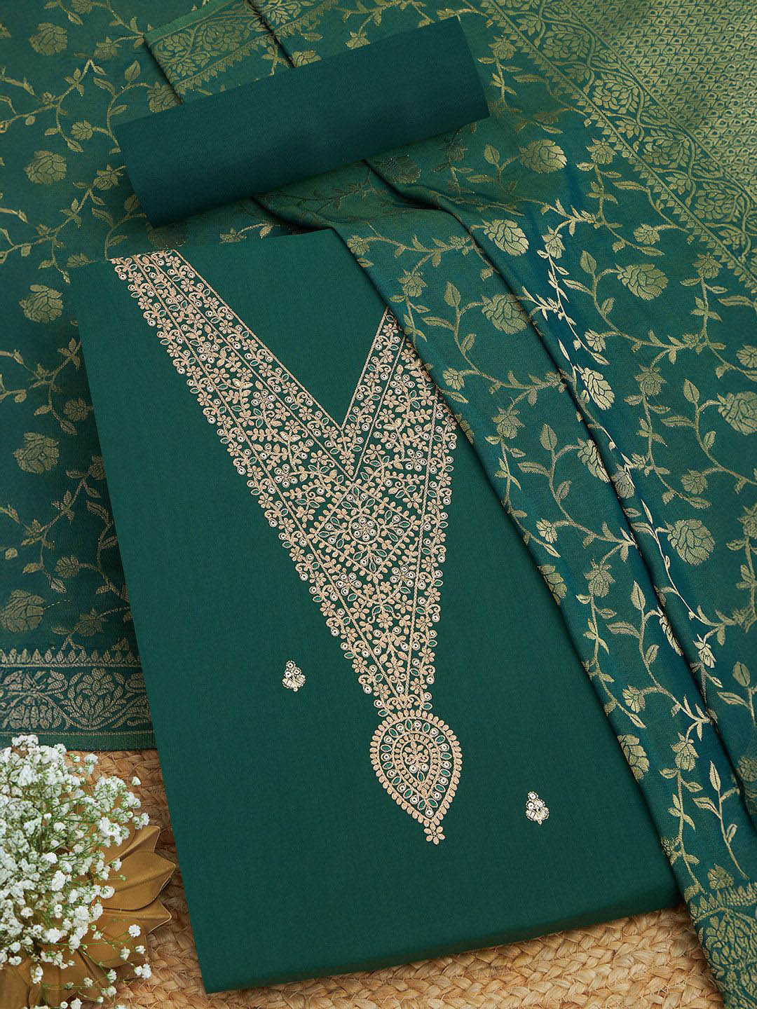 Soch Floral Embroidered Modal Silk Unstitched Dress Material