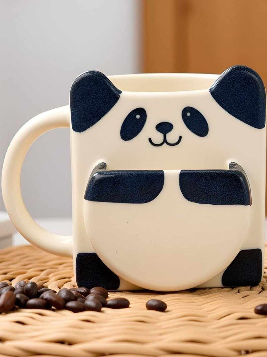 Kraftlik Handicraft Handmade White Panda Painted Ceramic Glossy Mugs