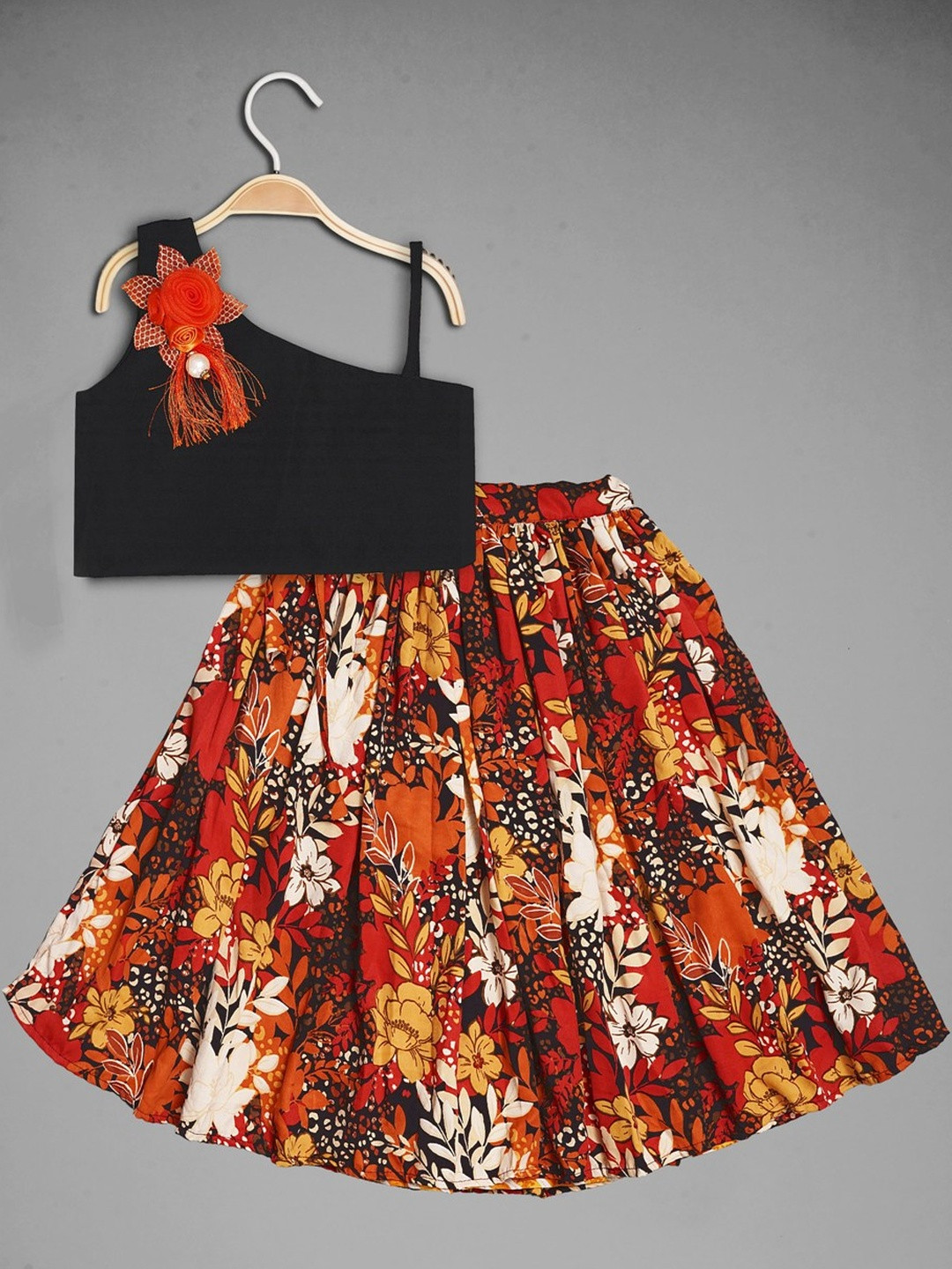 IRSIA Girls Printed One Shoulder Crop Top & Skirt