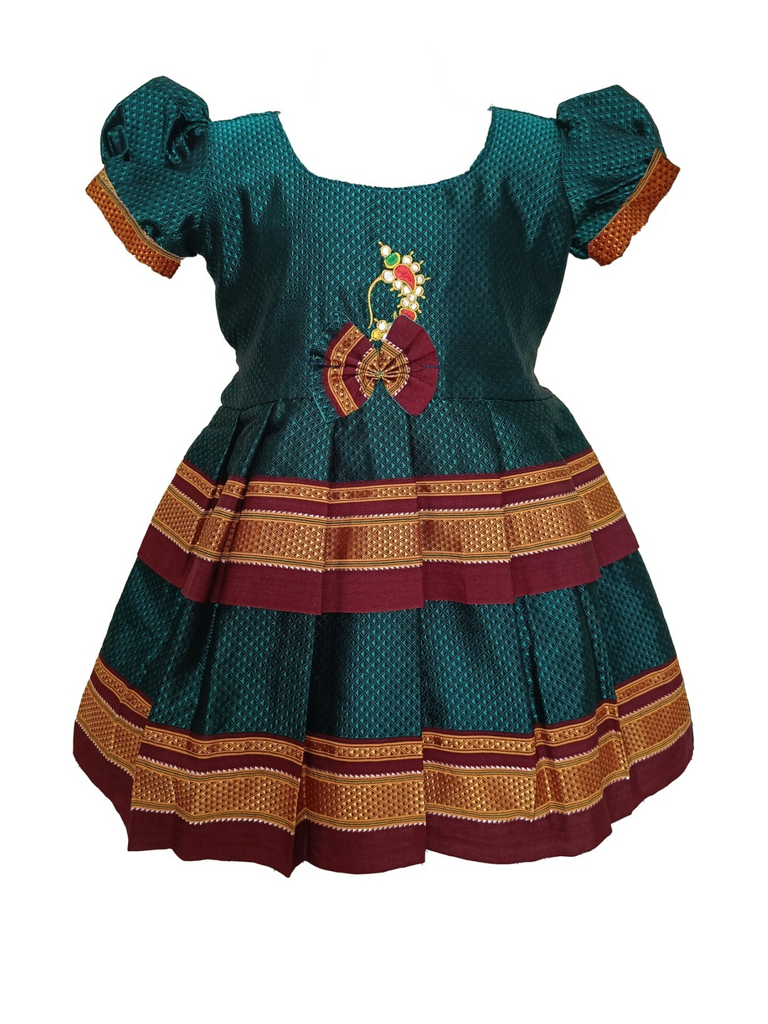 AMBA COLLECTION BOUTIQUE Girls Self Design Puff Sleeves Cotton Fit & Flare Ethnic Dress