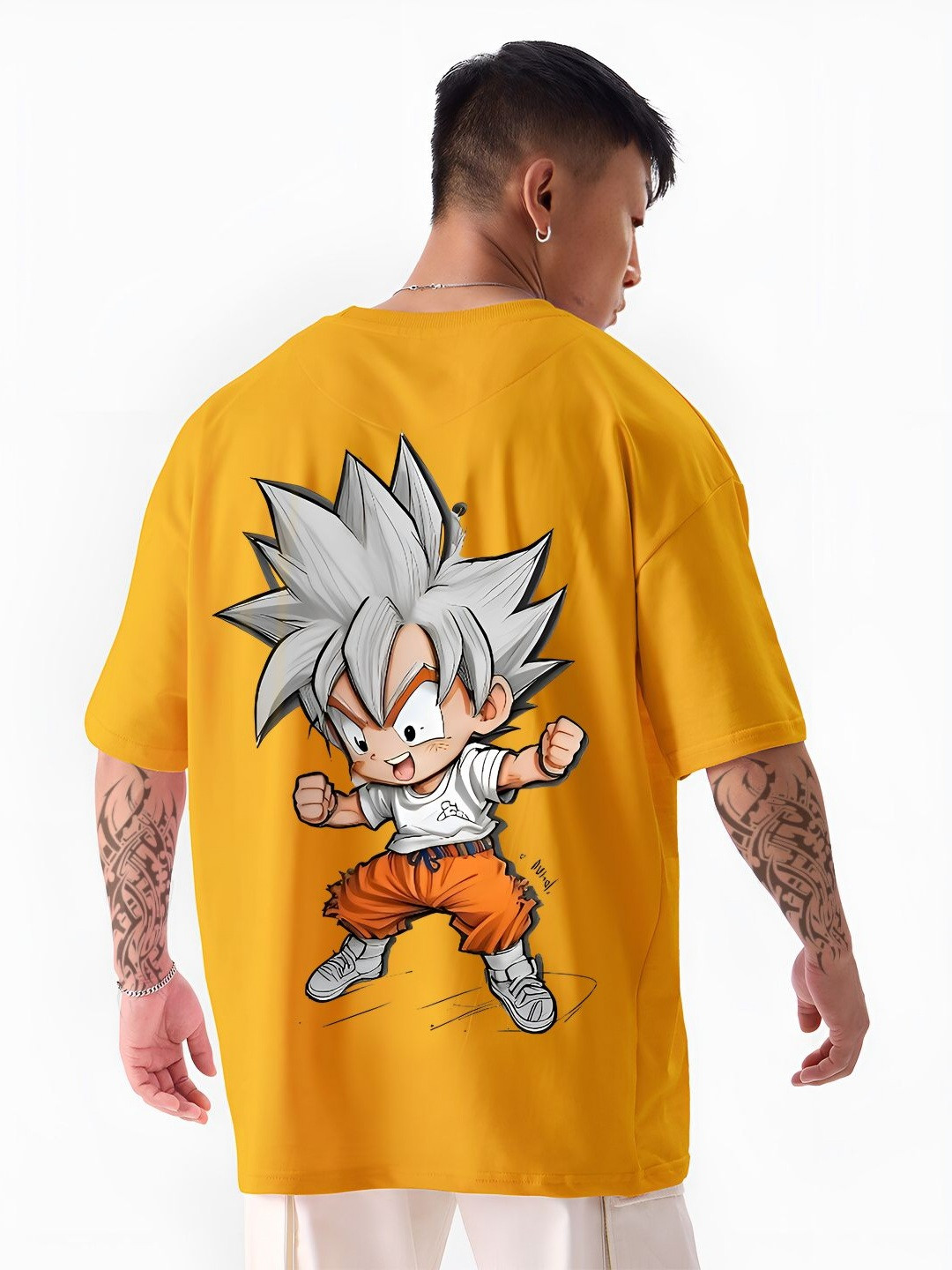 ANGERHOOD Graphic Goku Printed Drop-Shoulder Sleeves Oversized Cotton T-shirt