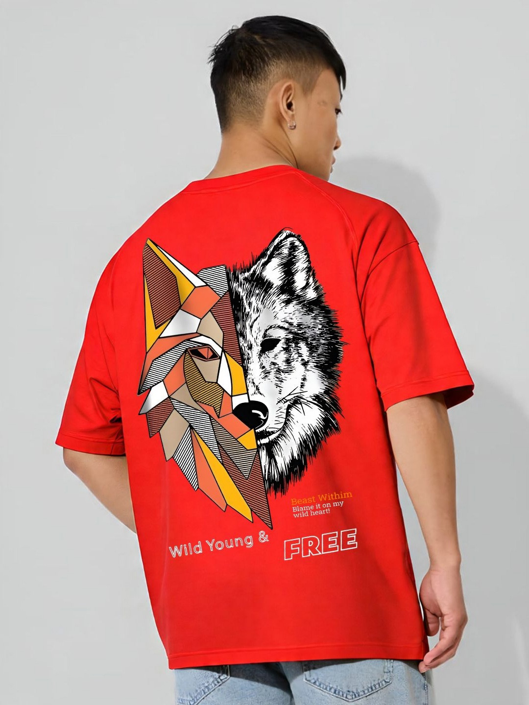 ANGERHOOD Graphic Jackel Printed Drop-Shoulder Sleeves Oversized Cotton T-shirt