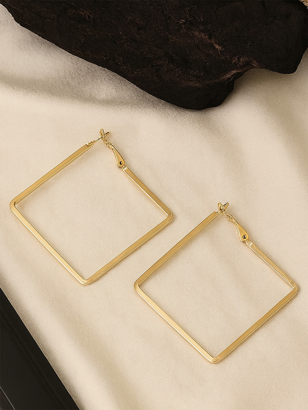 Gold-Plated Contemporary Geometric Oversized Square Hoop Earrings