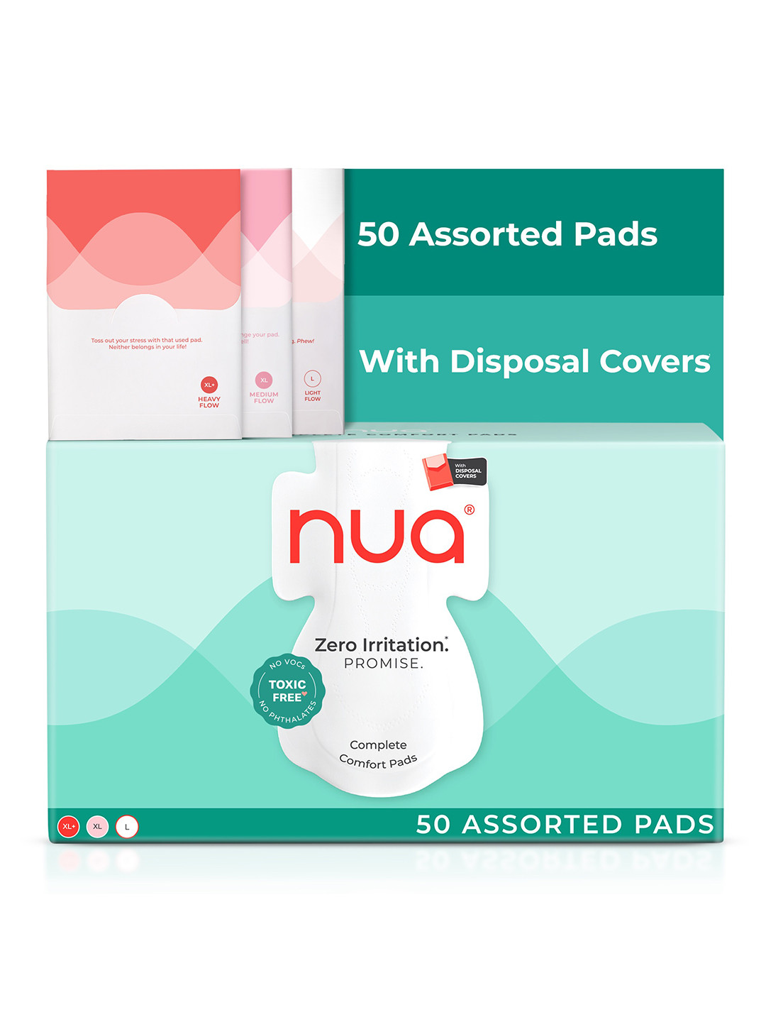 Nua Complete Comfort 12 Heavy Flow, 20 Medium Flow & 18 Light Flow Pads