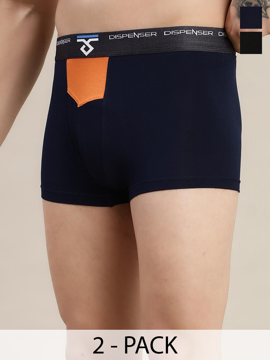 DISPENSER Pack Of 2 Mid-Rise Short Trunks  PACK OF 2-RE-S3-TRUNK-BLACK-NAVY-M