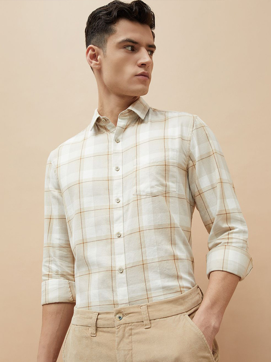 CODE by Lifestyle Tartan Checks Checked Spread Collar Cotton Shirt