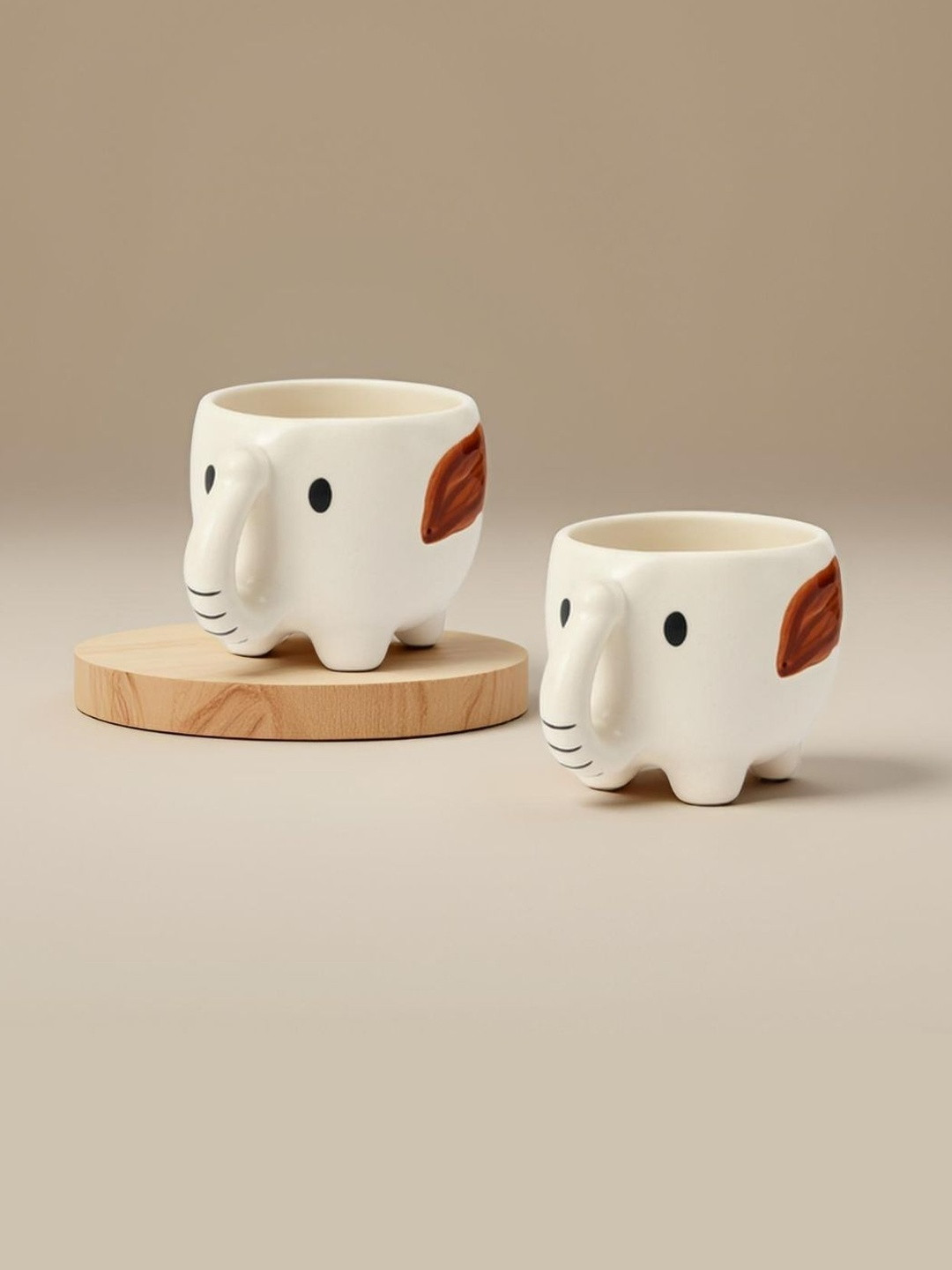 Kraftlik Handicraft White Handcrafted Animal Print Ceramic Glossy Mugs Set of 2