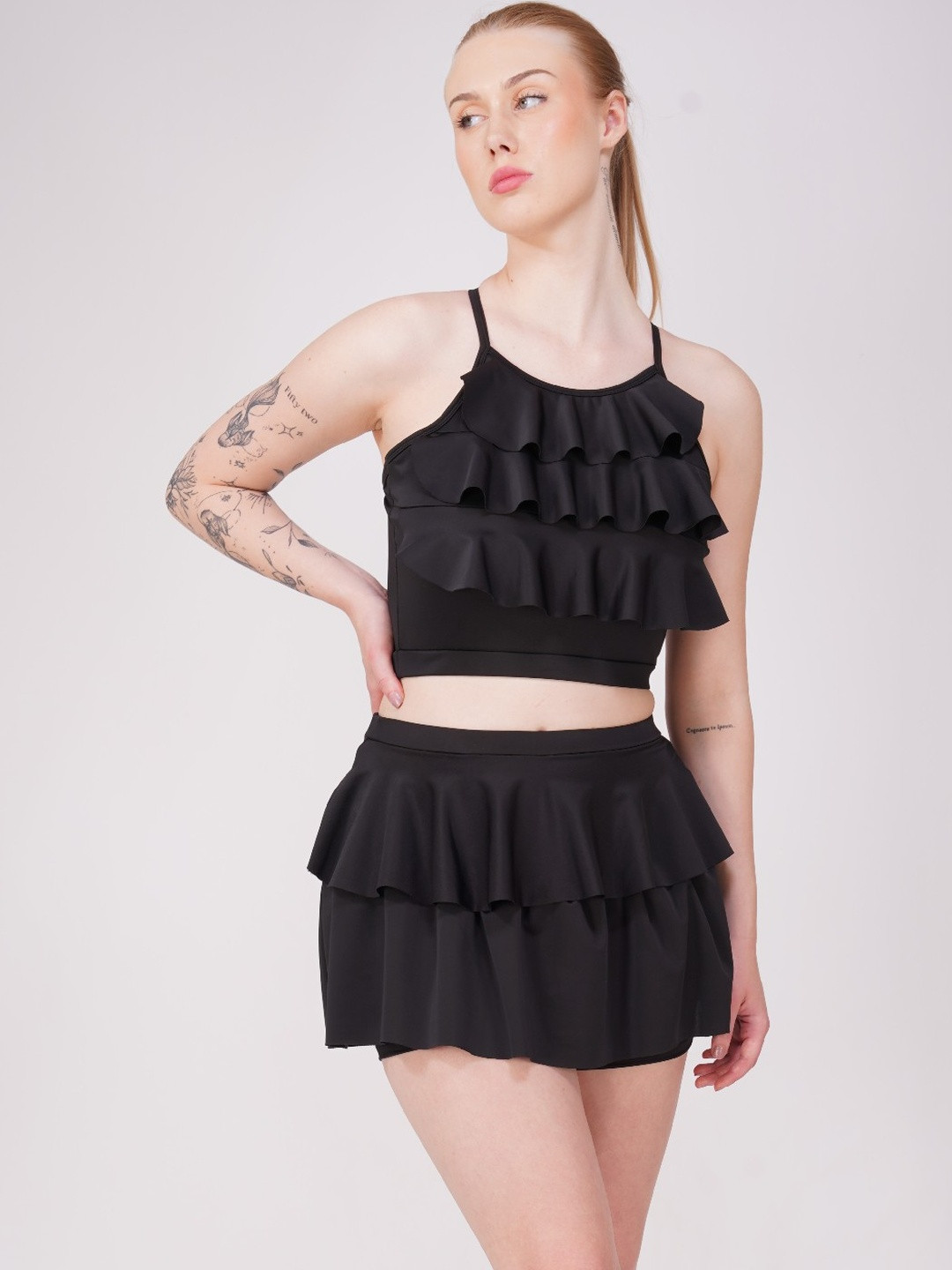 Piftif  Women Padded Frill Ruffle Detail Two-Piece Woman Swimwear Frill Swimsuit