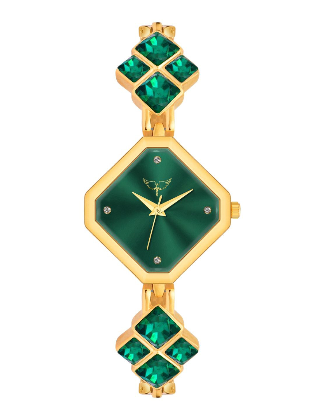 WHITE BIRD Women Brass Embellished Dial & Bracelet Style Straps Analogue Watch JK-108 Gold D Green