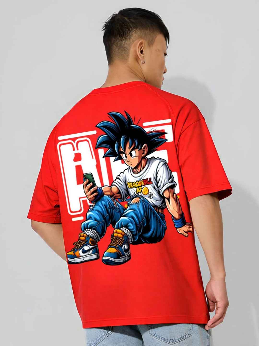 ANGERHOOD Graphic Garfield Printed Drop-Shoulder Sleeves Oversized Cotton T-shirt