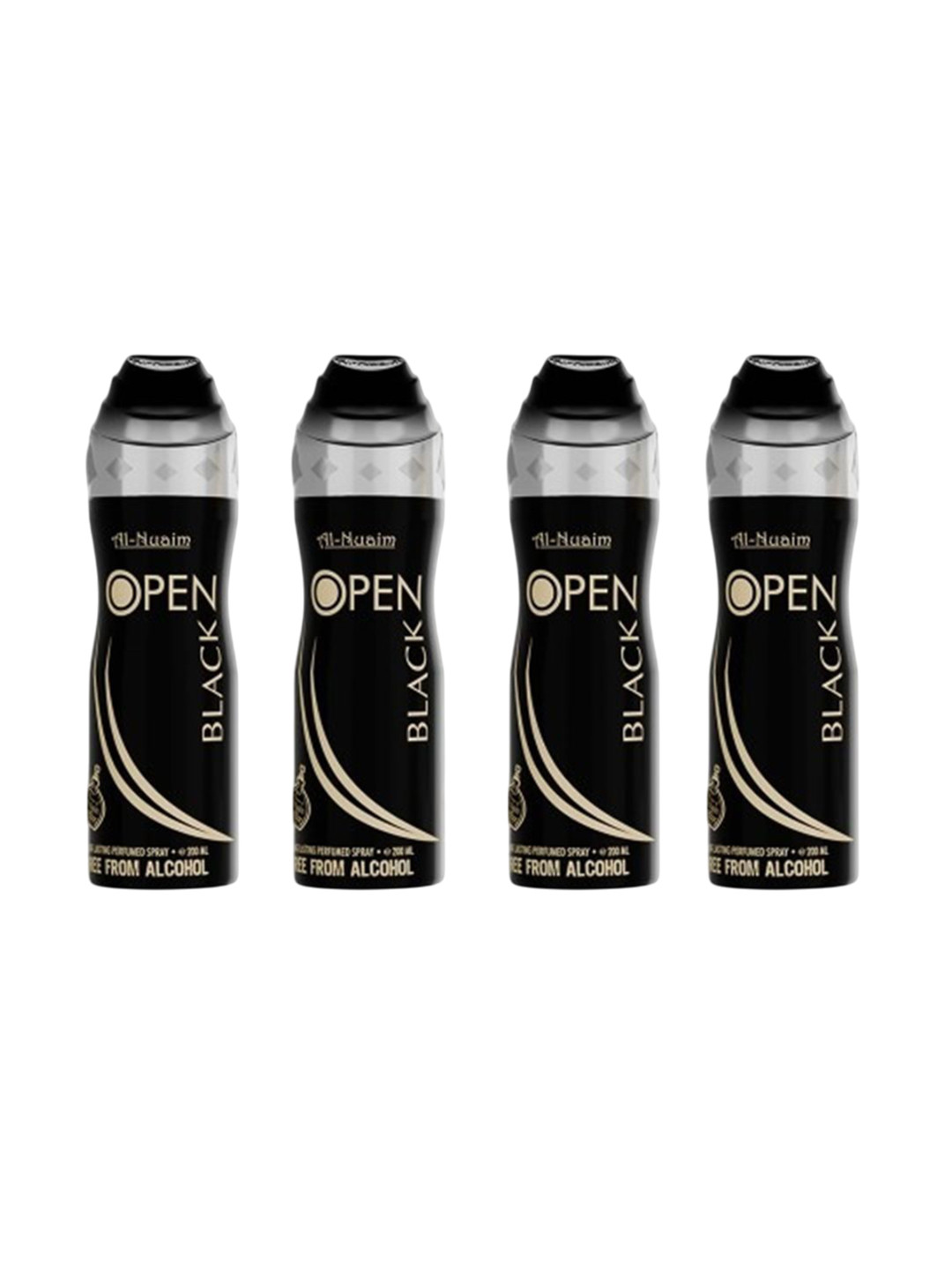 Al-Nuaim 4Pcs Open Black Long Lasting Alcohol Free Deodorant Perfumed Spray - 200ml Each