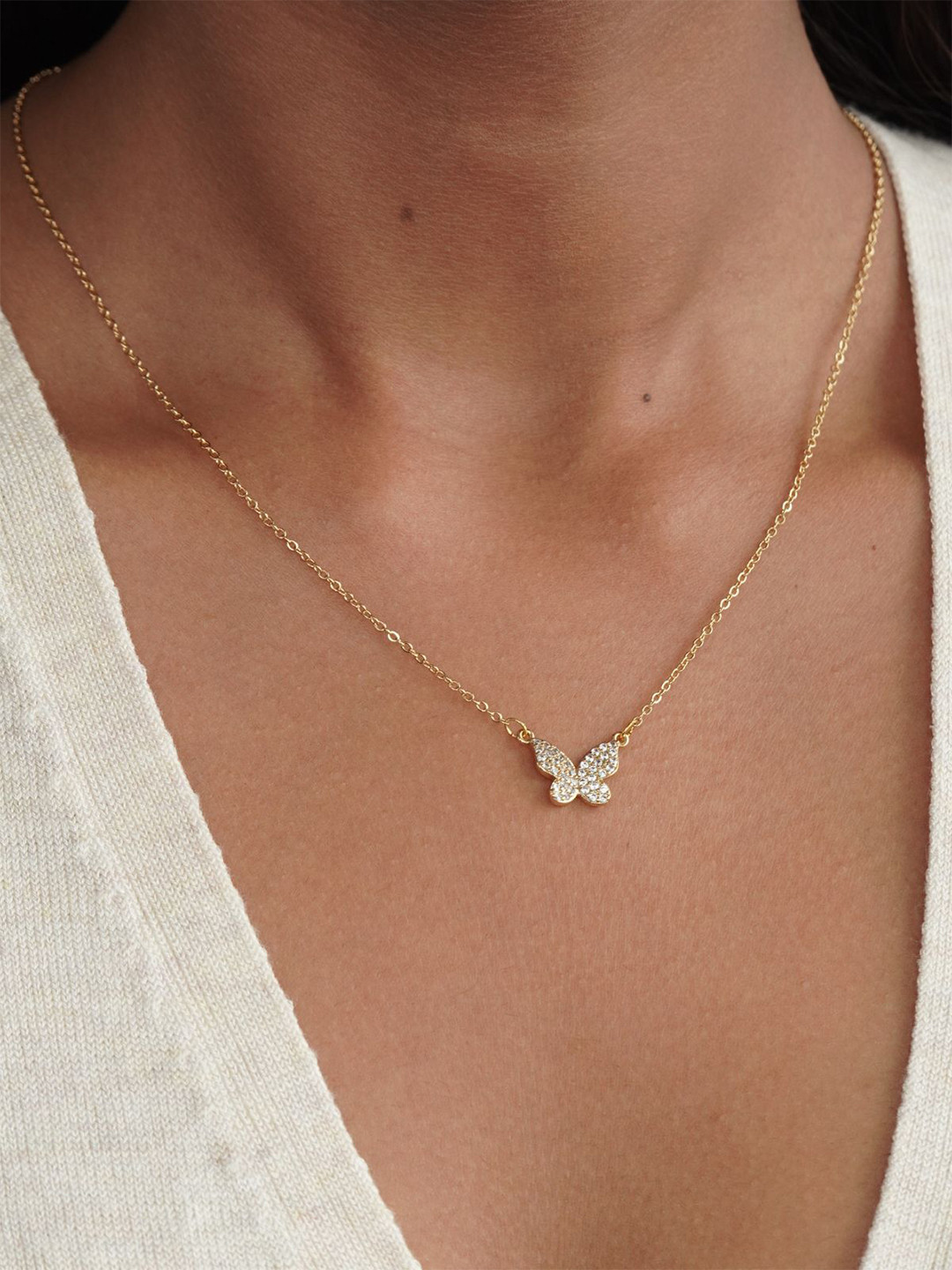 18K Gold Plated Zircon Butterfly Pendant Necklace | Waterproof & Anti-Tarnish