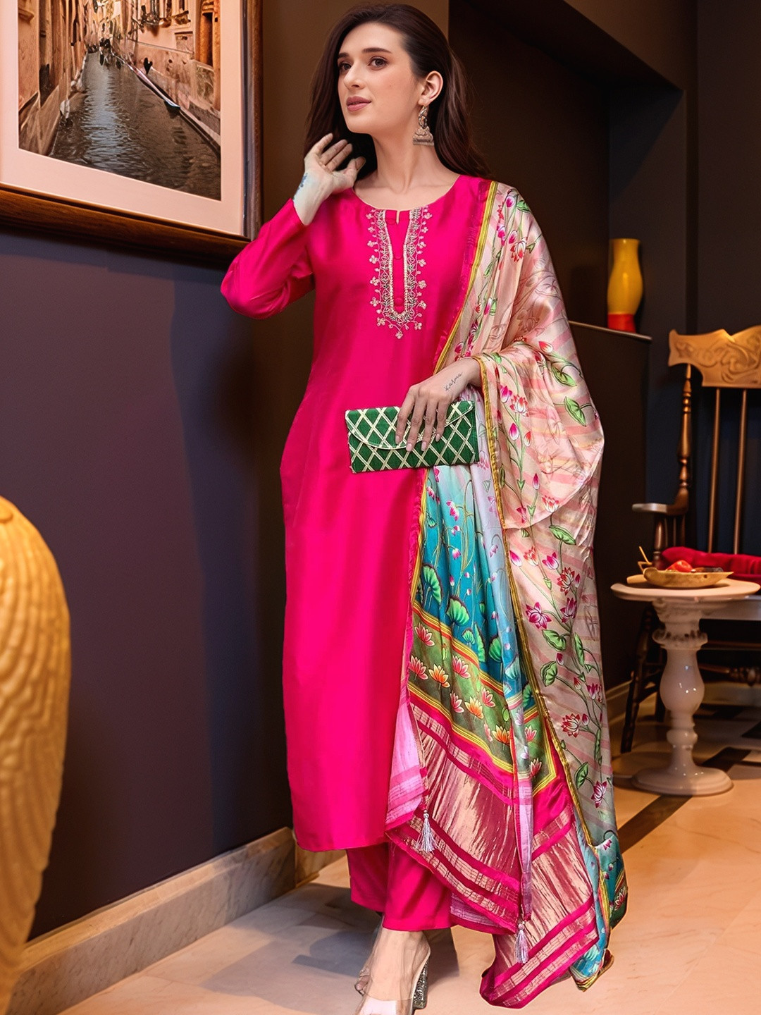 SZN Women Solid Viscose Rayon Kurta Sets With Dupatta