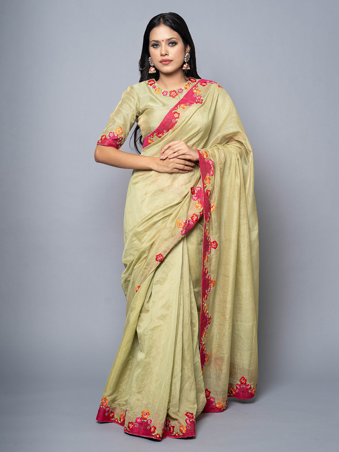 SANJ ADITYA Embroidered Art Silk Chanderi Saree