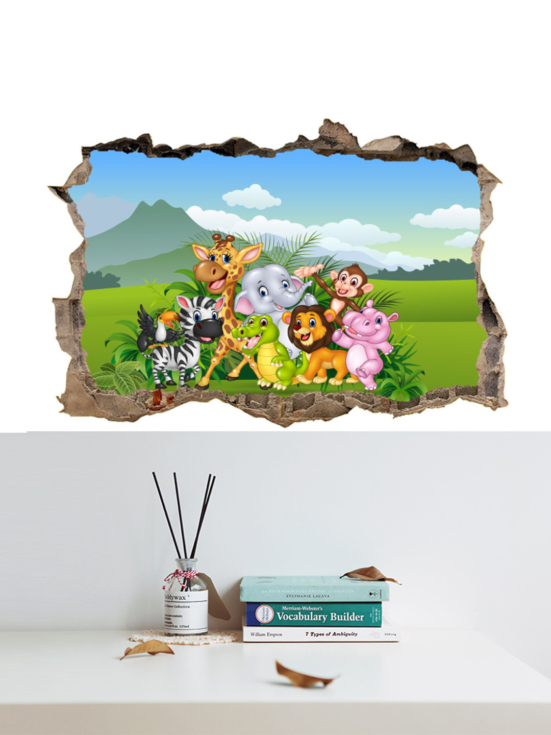 INDIAN ROYALS Yellow & Blue Printed Cartoon Bear Setting Moon Decorative Wall Sticker