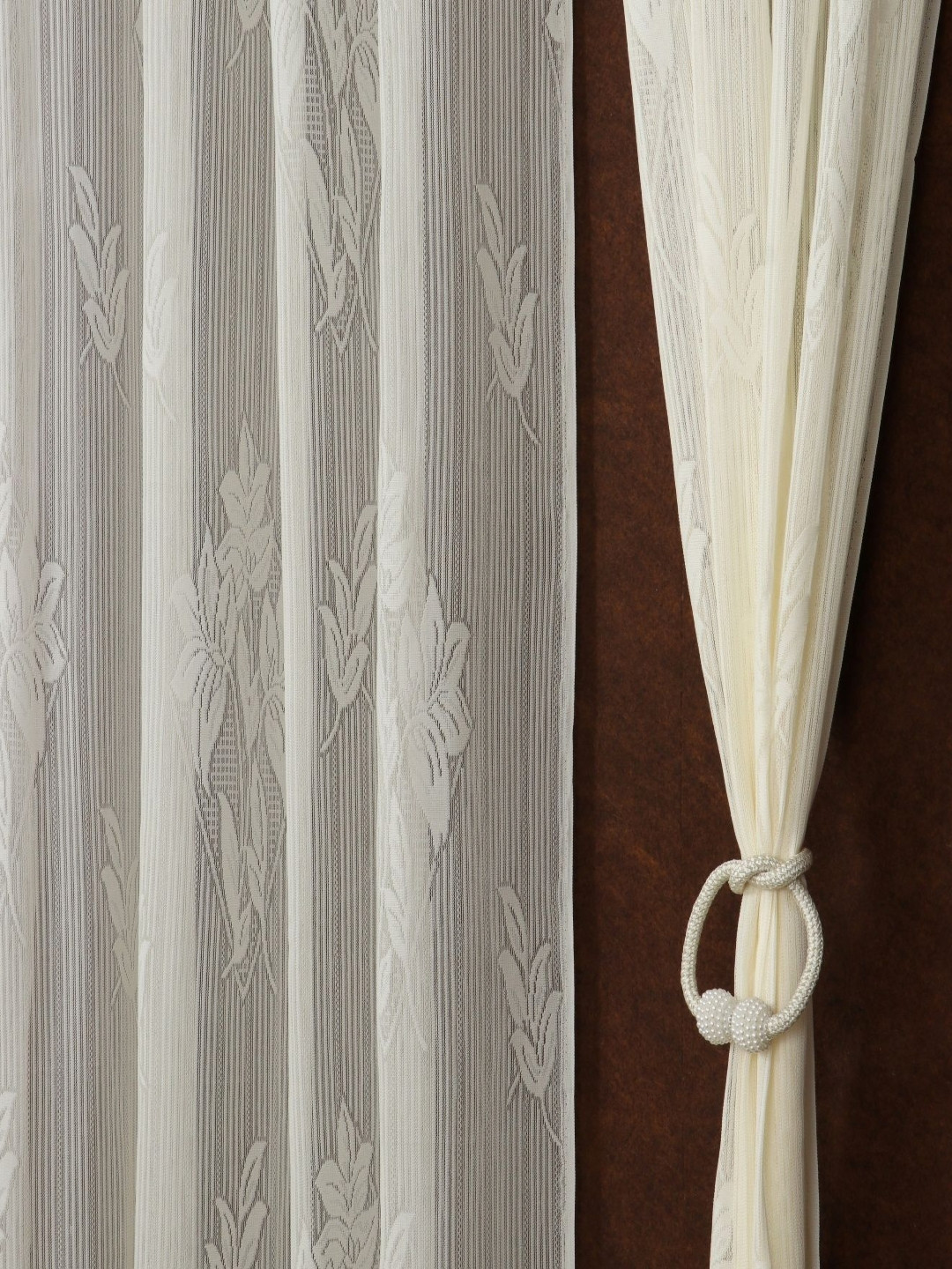 Aura Sheer Net Cream 2 Pieces Floral Printed Long Door Curtains