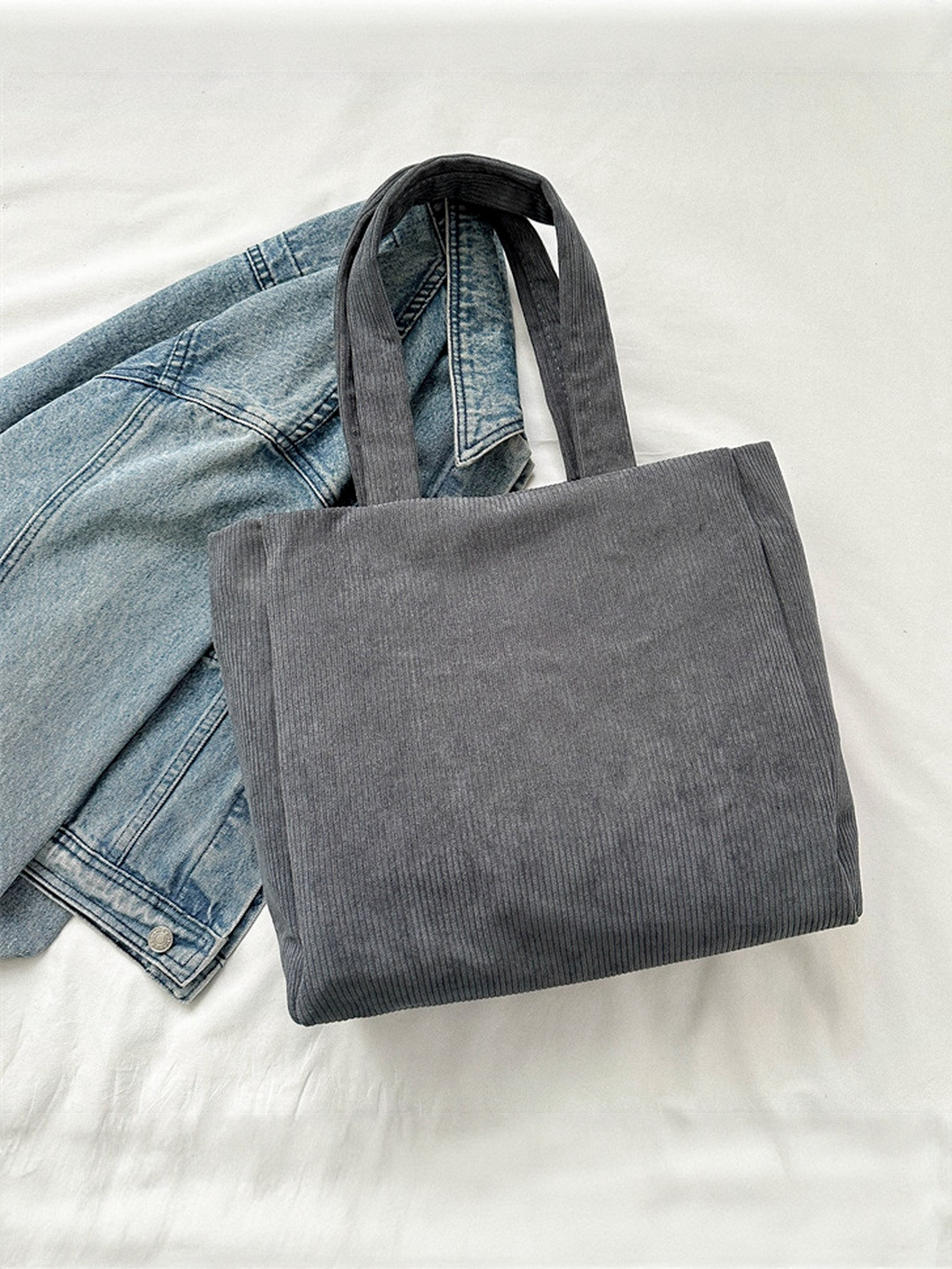 CORSICA Women Grey Corduroy Rectangular Shape Tote Bag