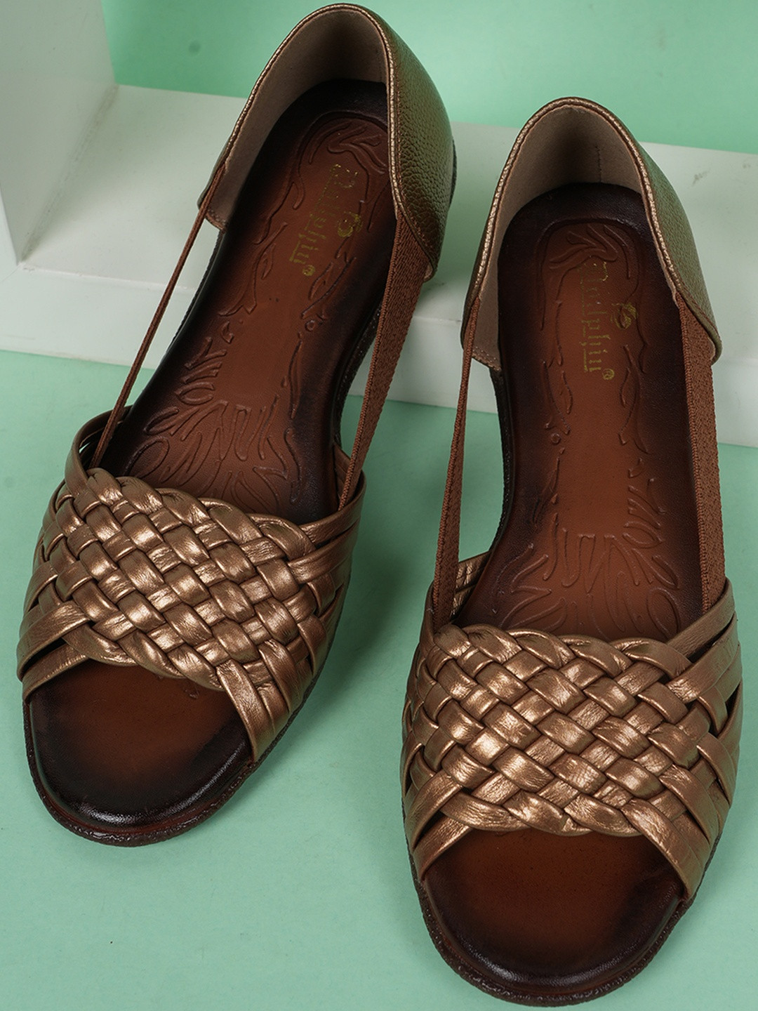 Dollphin Women Copper Synthetic Leather Open Toe Backstrap Flats