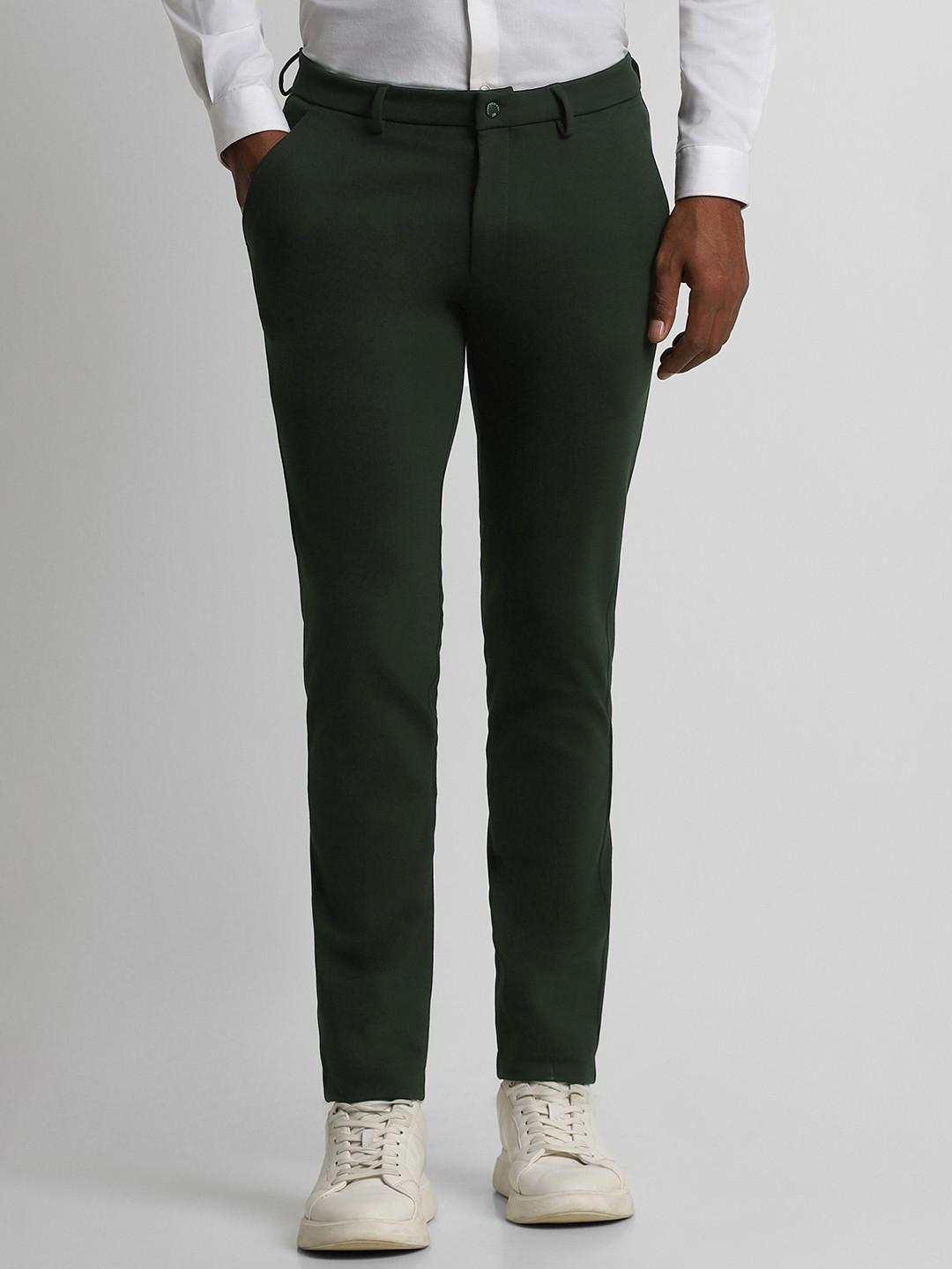 Peter England Men Plain Flat-Front Slim Fit Formal Trouser