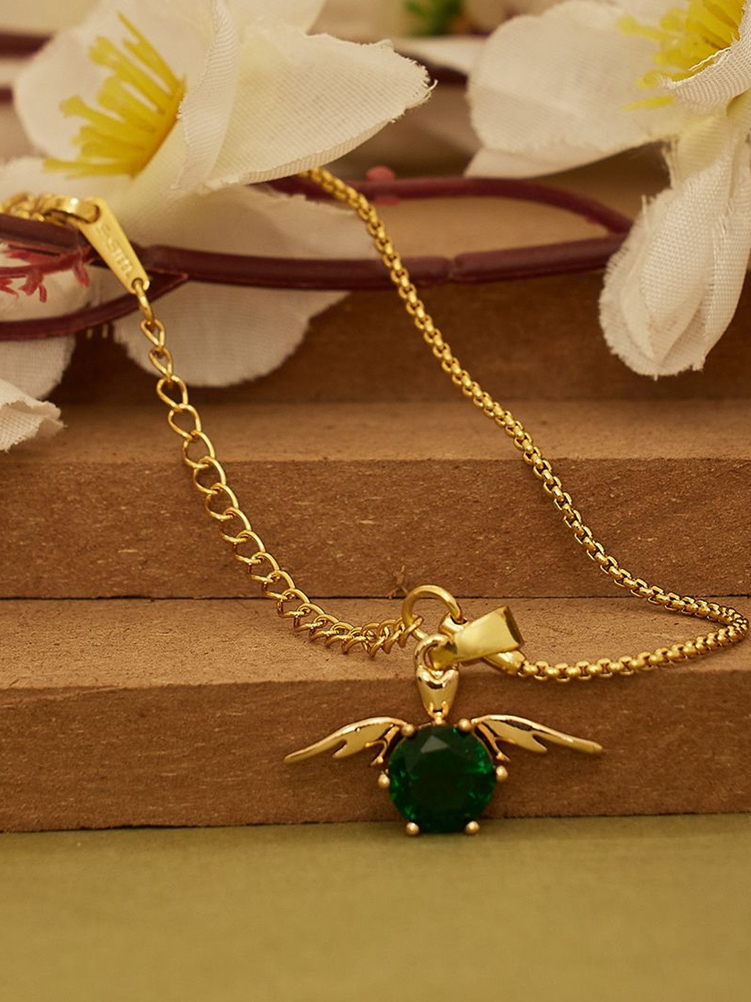 Beenth & Doneth Gold-Plated Stainless Steel Emerald Necklace
