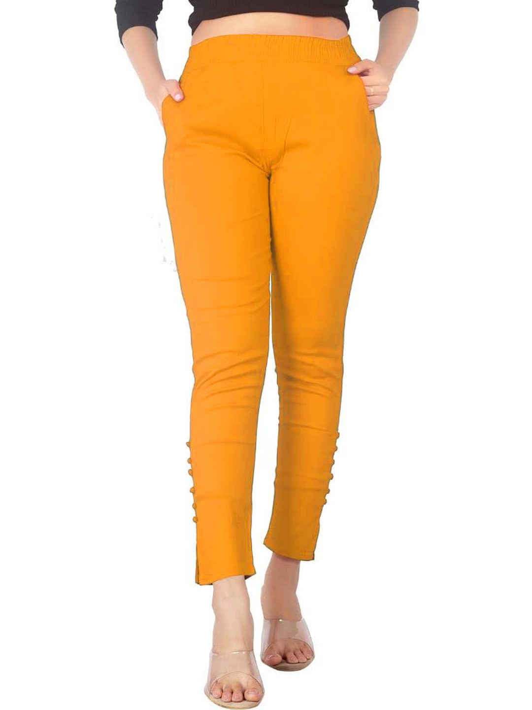 SAJATA Women Green Cotton Casual Cigarette Trousers