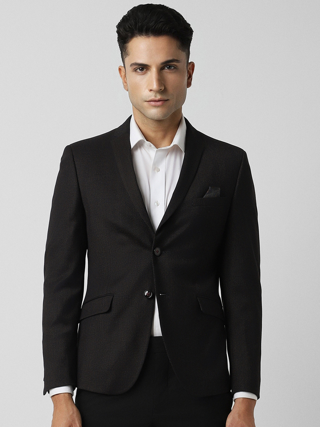 Van Heusen Self Design Textured Single-Breasted Skinny -Fit Formal Blazer