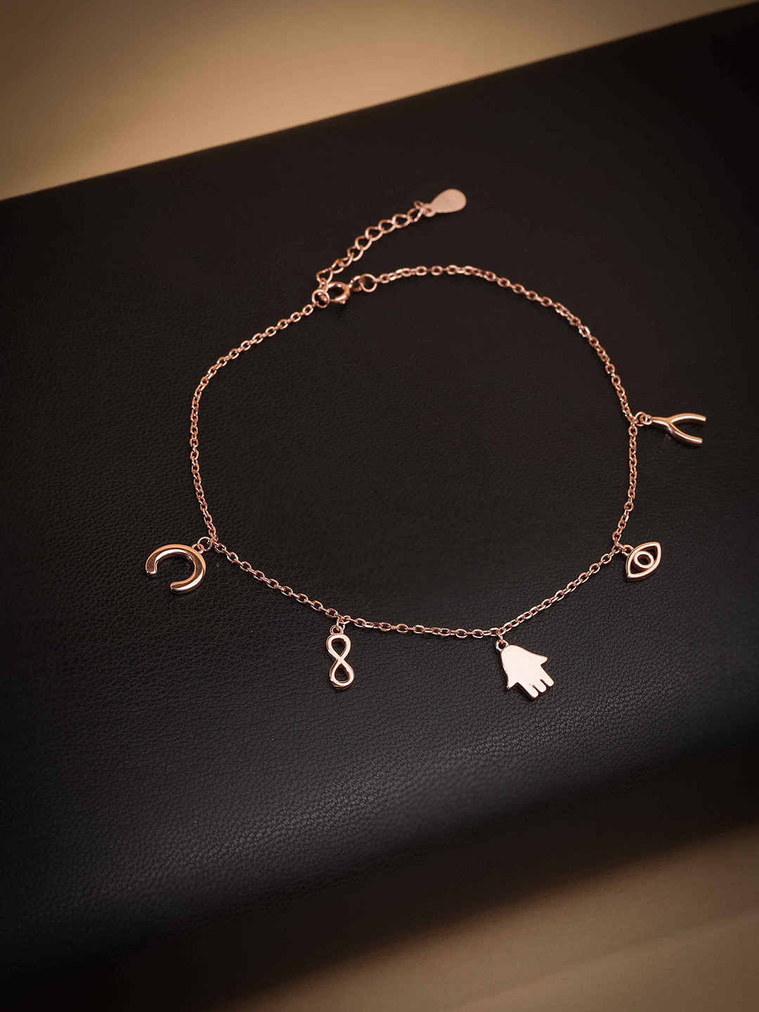 DIAVO Silver Rose Gold-Plated Mystic Symbols Anklet