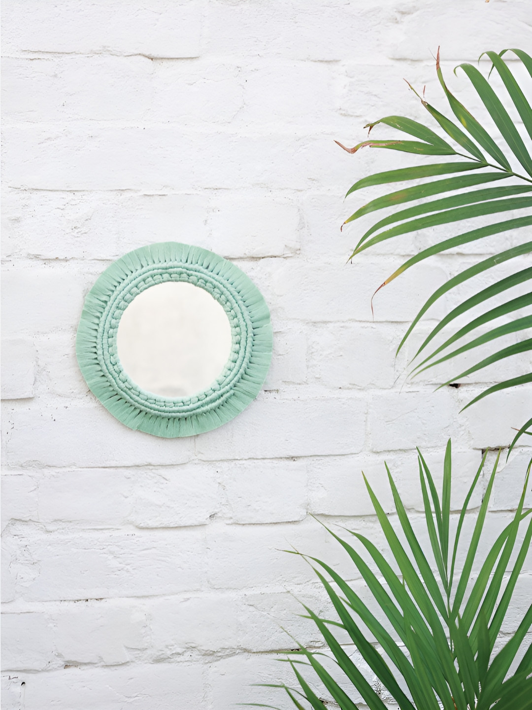 Story of Knots Green Bohemian Handmade Macrame Round Wall Mirror