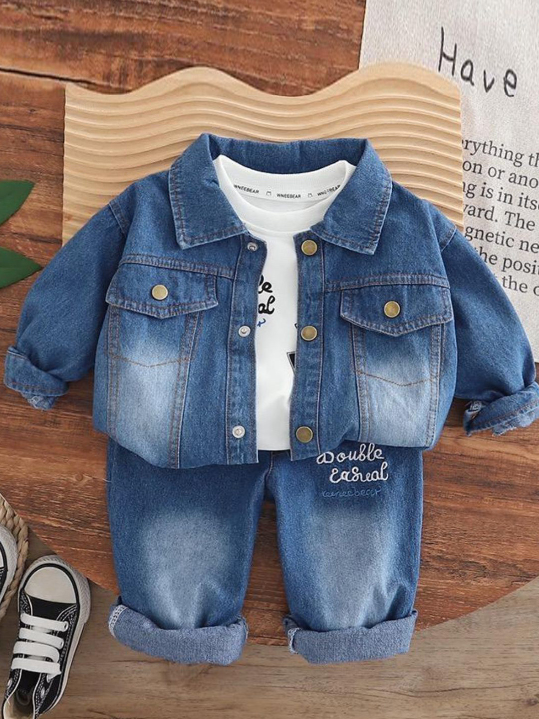 Googo Gaaga Boys Printed Short Sleeves T-shirt And Shirt With Trousers