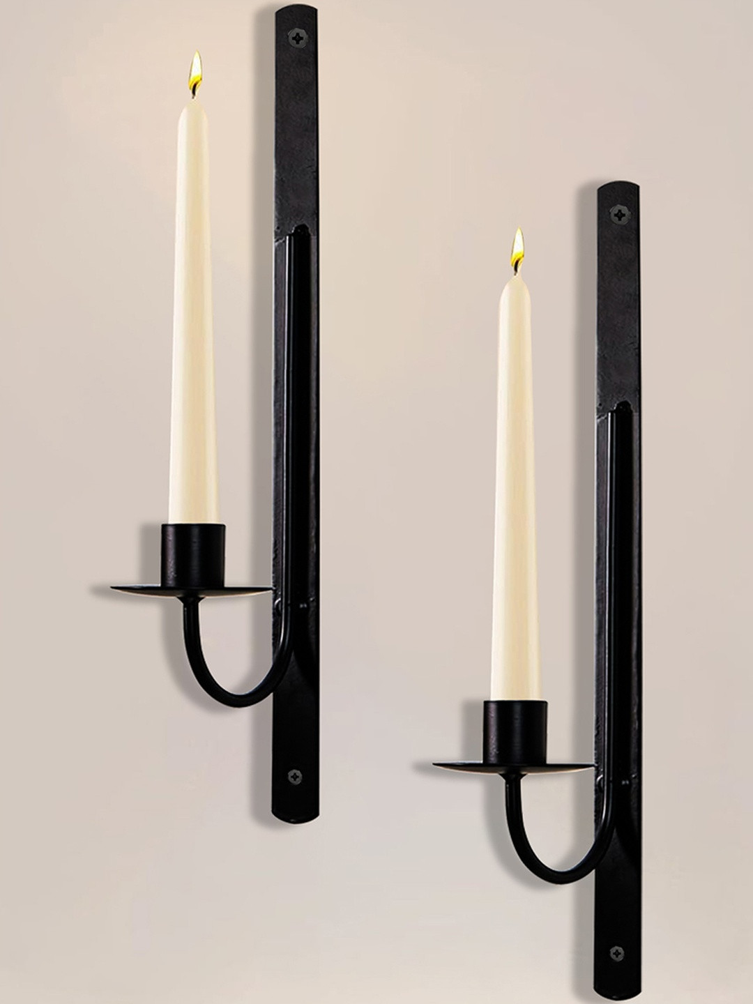 Decorcity Set of 2 Black Candle Holder