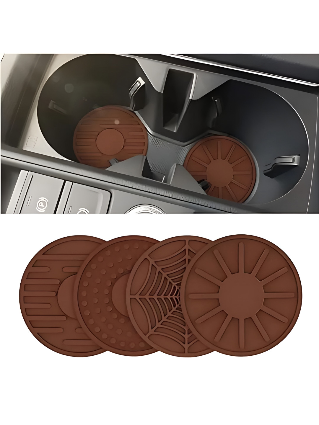 Baskety Brown 4 Pieces Silicone Round Coasters