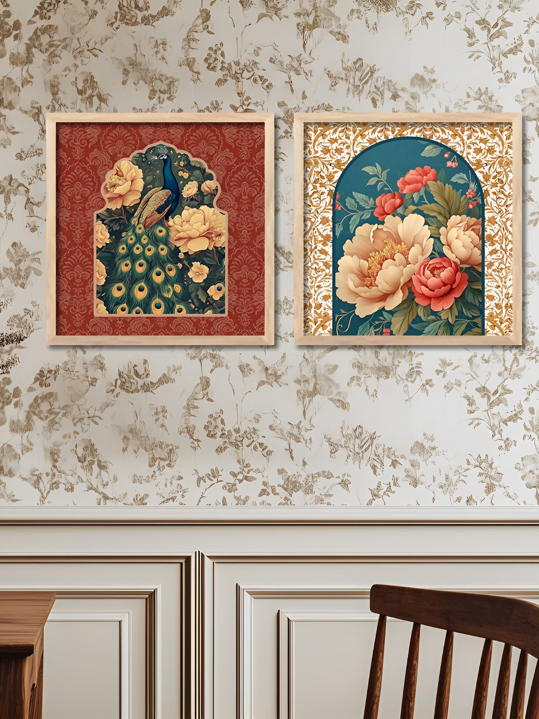 Kotart Brown & Green 2 Pieces Floral & Botanical Square Wooden Wall Arts