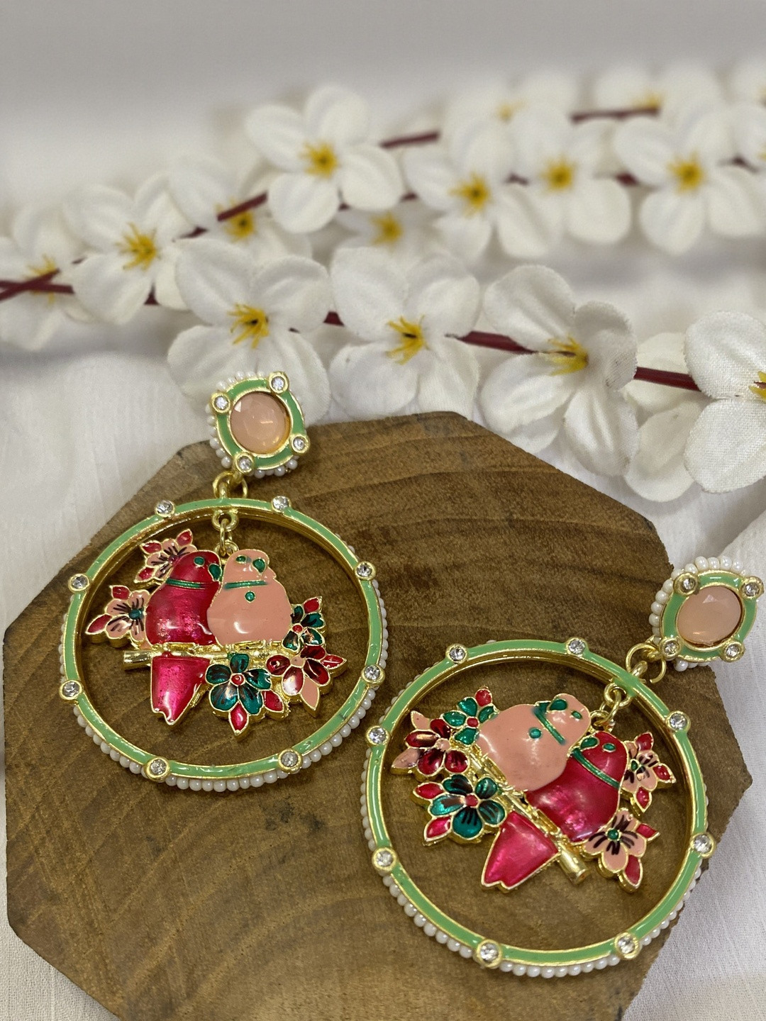 Fashion Theme Women Baby Pink Circular Chandbalis Earrings