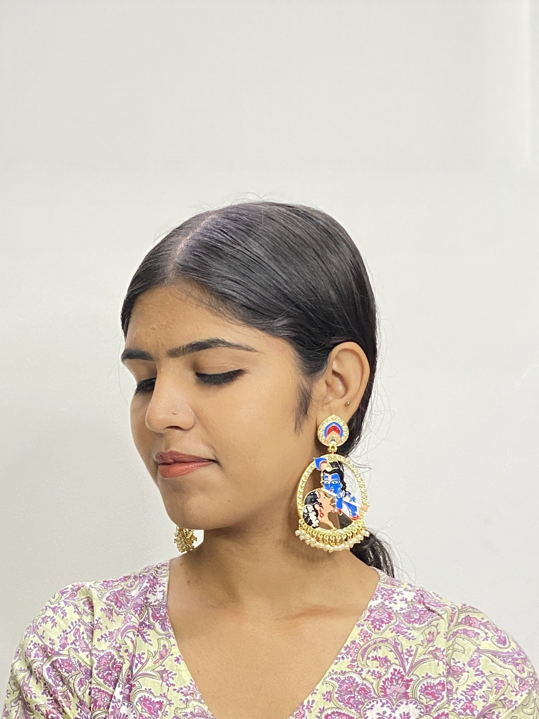 Fashion Theme Brass-Plated Artificial Stone & Beaded Jhumkas Earrings