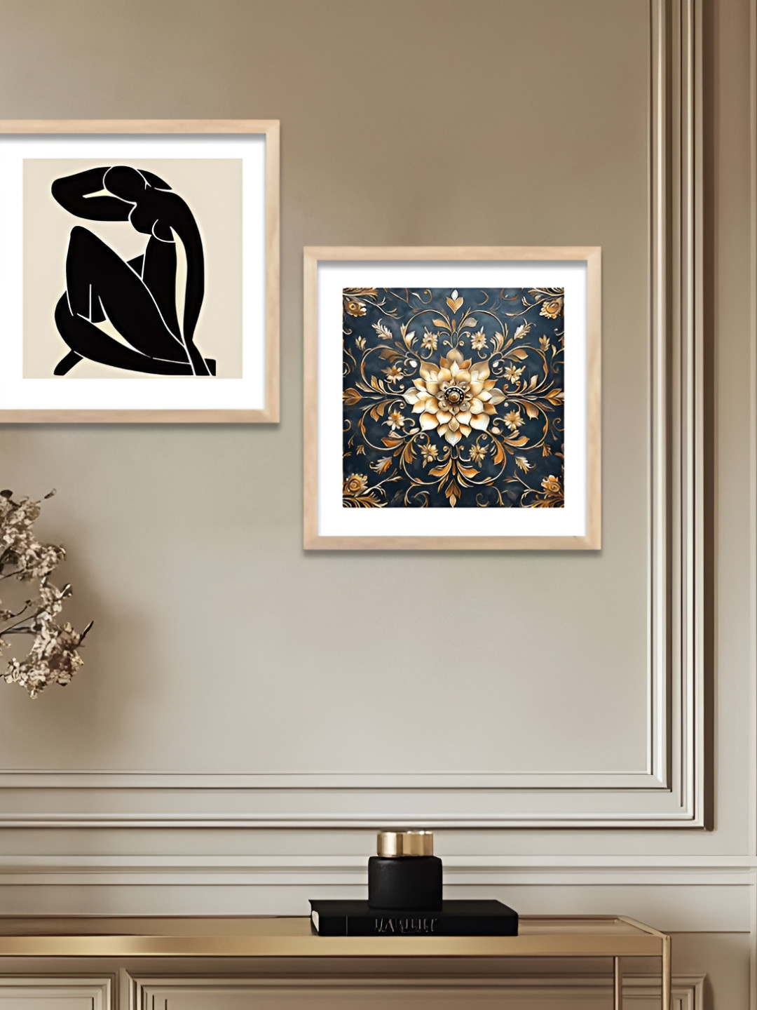 Kotart White & Teal Blue 2 Pieces Floral & Botanical Boho Wooden Wall Arts