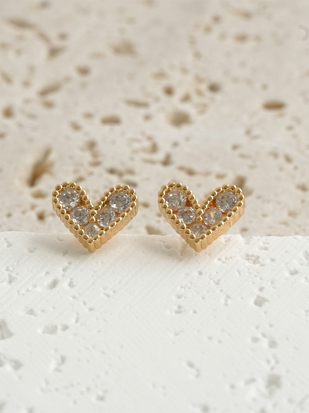 AQUASTREET 14K Gold Plated Anti-tarnish Minimal Zircon Heart Stud Earrings