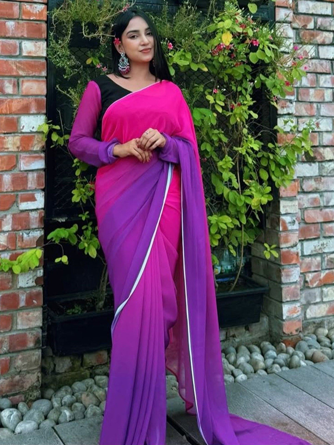 LeeliPeeri Designer Colourblocked Saree With Bangalory Blouse Piece