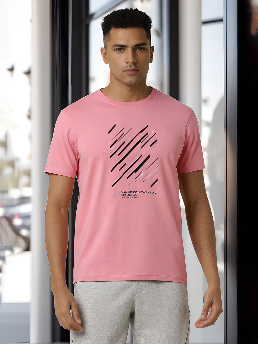 Van Heusen Flex Men Graphic Printed Round Neck Cotton Slim Fit T-shirt