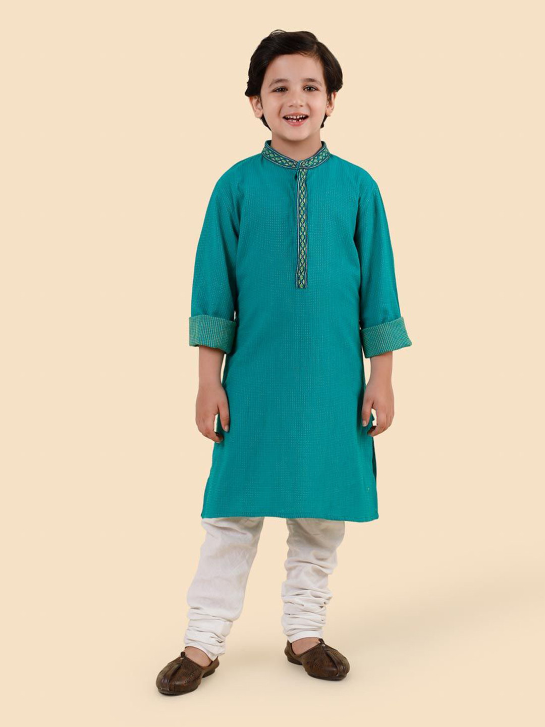 Fabindia Boys Geometric Printed Daily Cotton Straight Kurta