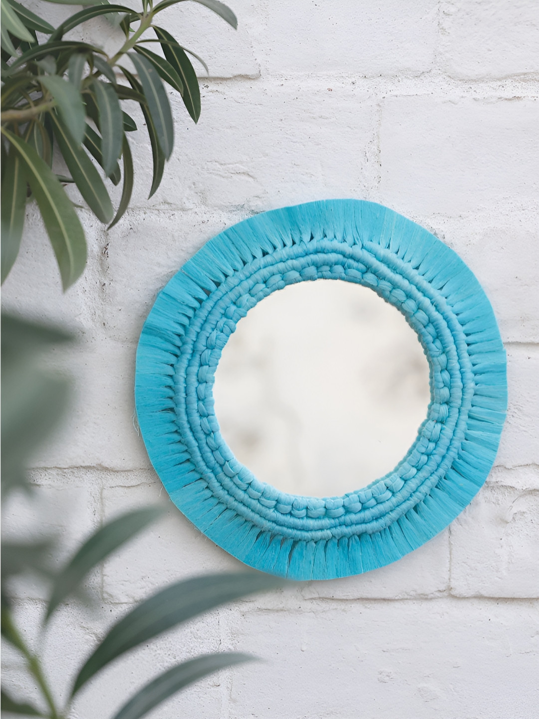 Story of Knots Blue Bohemian Handmade Macrame Round Wall Mirror